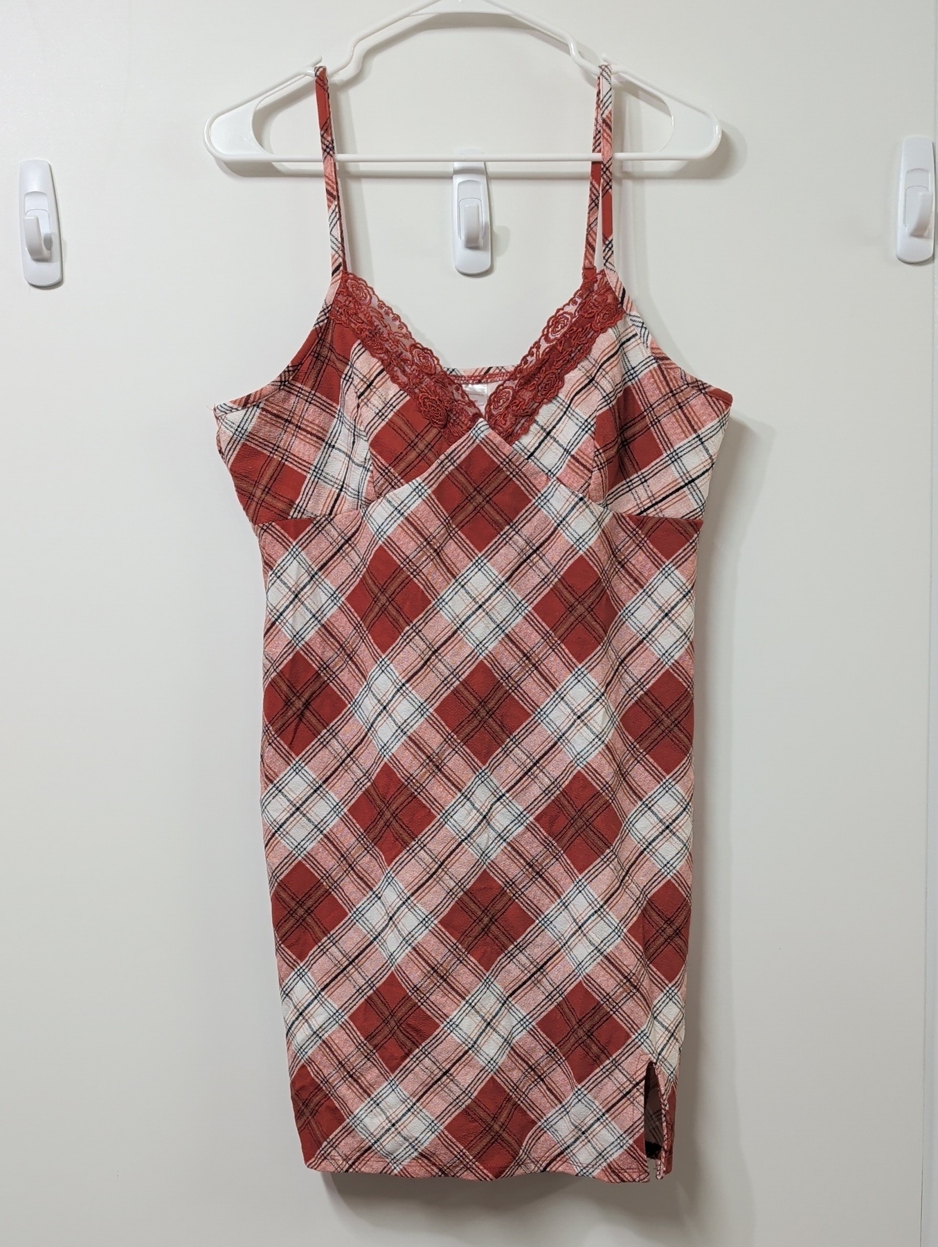 Nwot No Boundaries Orange Plaid Lace Trim Slip Dress Size Xxl (19)